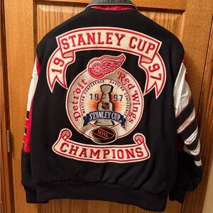 Jeff Hamilton Detroit Red Wings Stanley Cup Champions Small Jacket - Black Wool